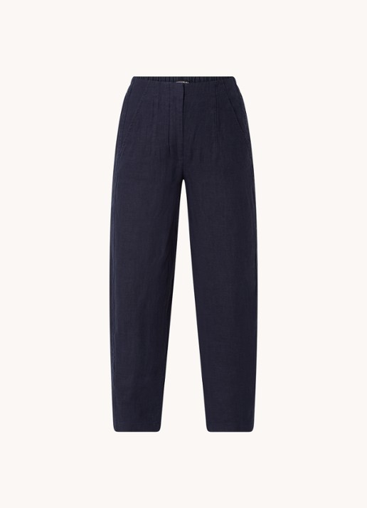 Whistles Barrel high waist cropped tapered fit broek van linnen - voorkant indigo