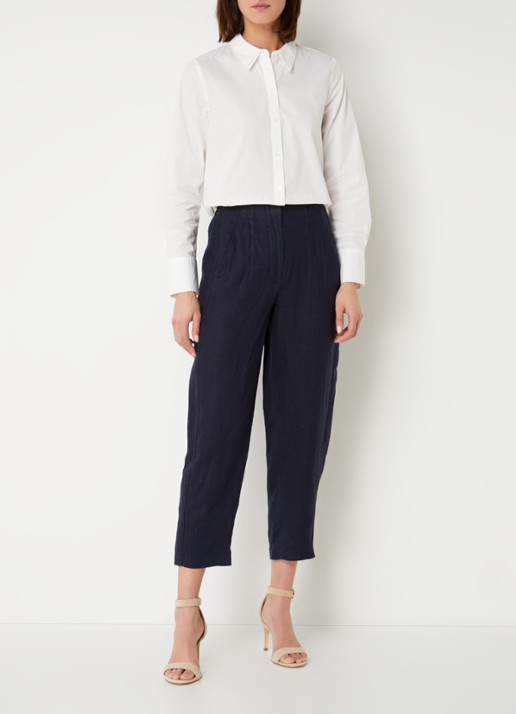 Whistles Barrel high waist cropped tapered fit broek van linnen - voorkant 2 indigo