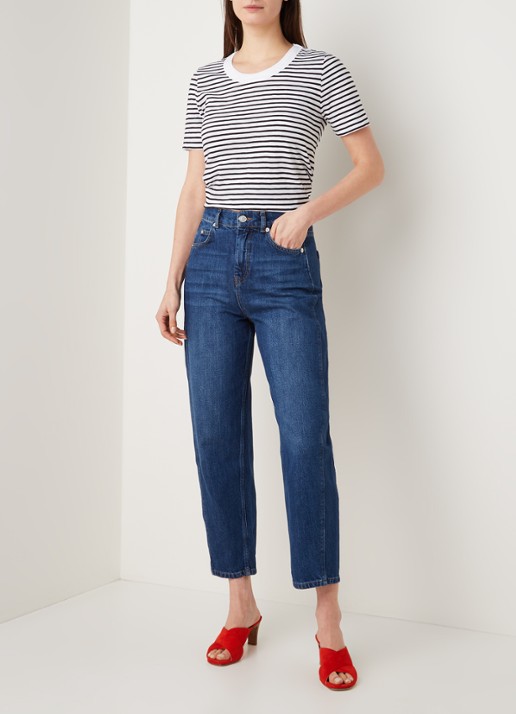 Whistles Barrel high waist tapered cropped jeans met medium washing - voorkant 4 indigo