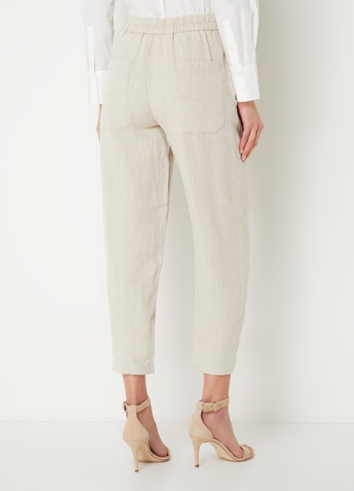Whistles Barrel mid waist cropped tapered pantalon van linnen met steekzakken - achterkant 4 beige