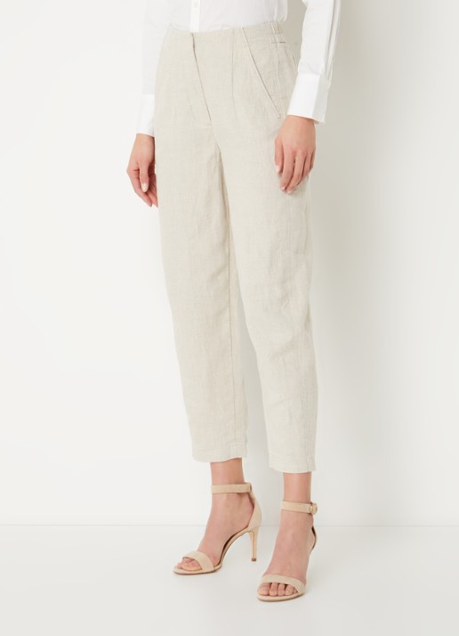 Whistles Barrel mid waist cropped tapered pantalon van linnen met steekzakken - detail 3 beige