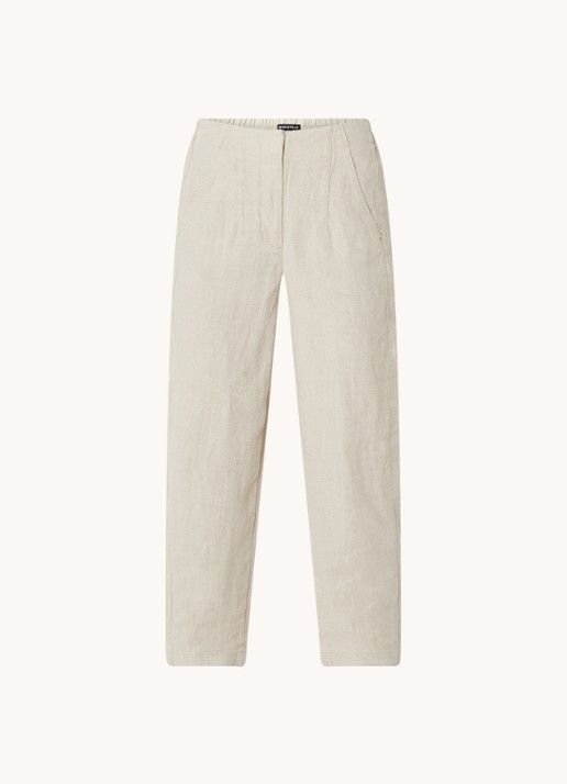 Whistles Barrel mid waist cropped tapered pantalon van linnen met steekzakken - voorkant beige