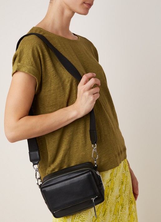 Whistles Bibi crossbodytas van leer  - voorkant 2 zwart