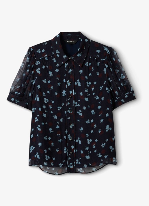 Whistles Blouse met bloemenprint - voorkant 2 donkerblauw