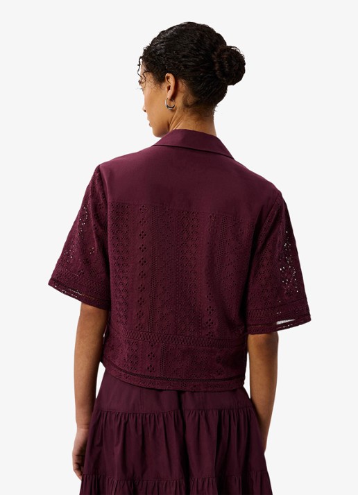 Whistles Blouse met broderie - achterkant 7 bordeauxrood