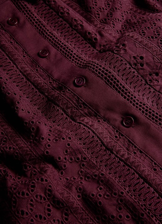 Whistles Blouse met broderie - detail 6 bordeauxrood