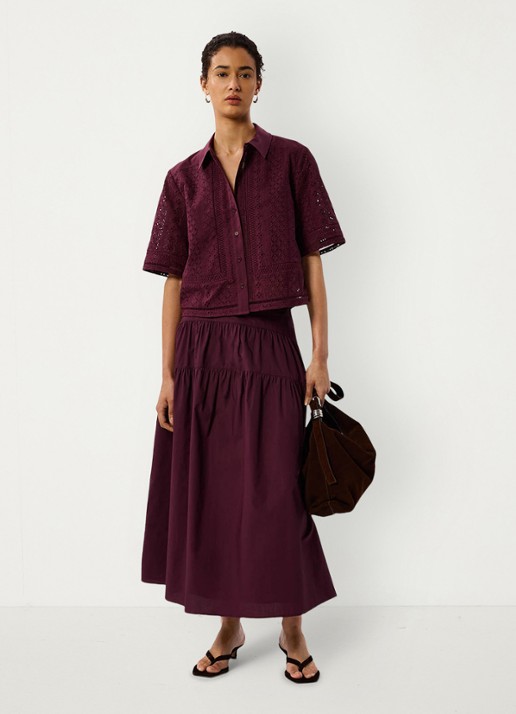 Whistles Blouse met broderie - voorkant 2 bordeauxrood