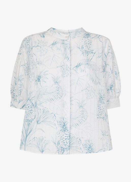 Whistles Blouse met opengewerkt dessin en print - voorkant lichtblauw