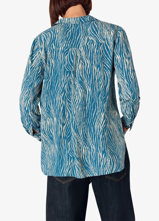 Whistles Blouse met zebraprint - achterkant staalblauw