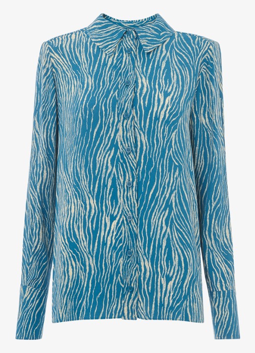 Whistles Blouse met zebraprint - voorkant 2 staalblauw