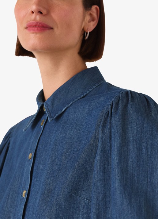 Whistles Blouse van chambray - detail 4 donkerblauw