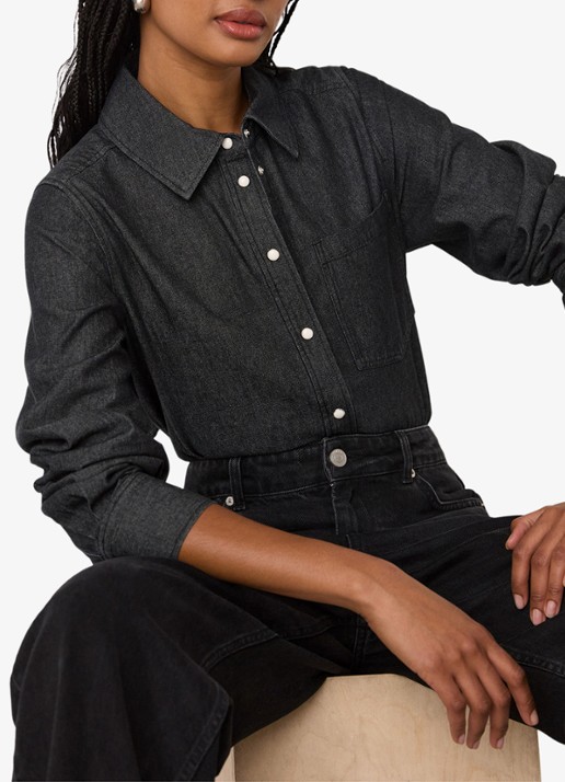 Whistles Blouse van denim met borstzak - detail 5 donkergrijs