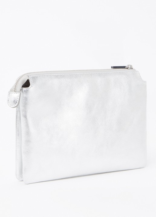 Whistles Clutch van leer met metallic finish  - achterkant 2 zilver