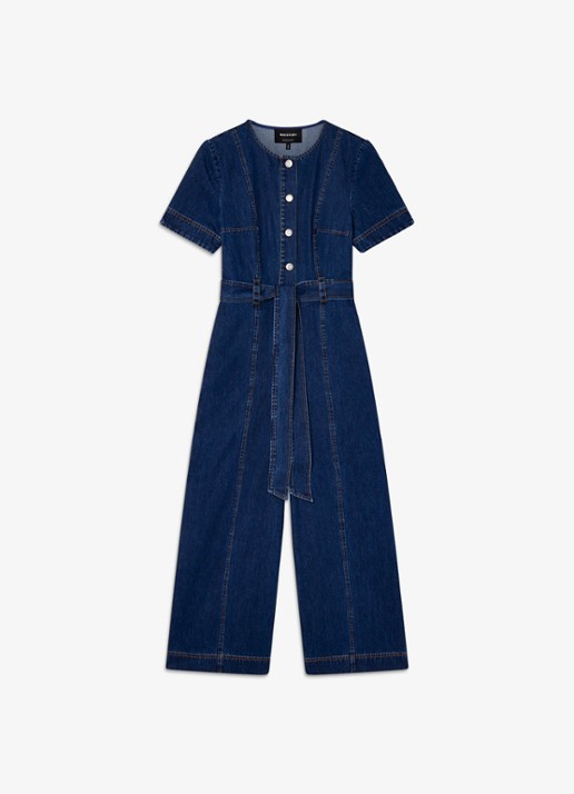 Whistles Cropped wide fit jumpsuit met strikceintuur - voorkant 4 indigo