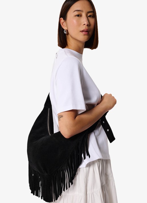 Whistles Crossbodytas met franjes - voorkant 2 zwart