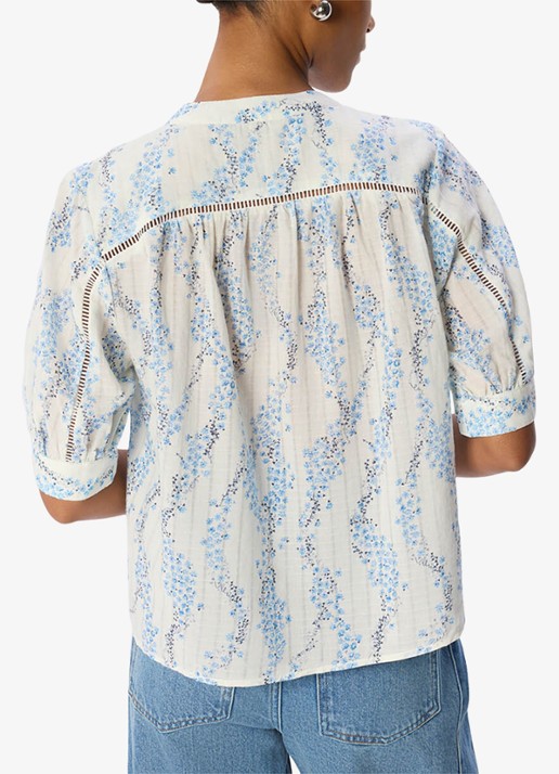 Whistles Ditsy Stem blouse met print en pofmouw - achterkant lichtblauw