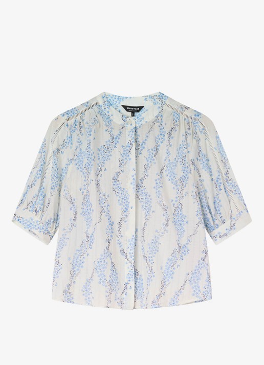 Whistles Ditsy Stem blouse met print en pofmouw - voorkant 2 lichtblauw