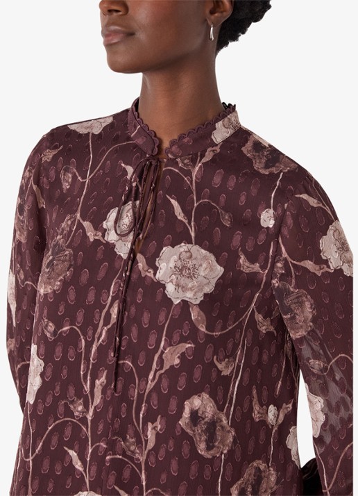 Whistles Dobby blouse met bloemenprint - detail 4 bordeauxrood