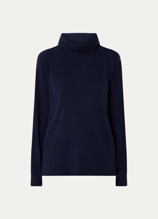 Whistles Fijngebreide trui van kasjmier met col - voorkant 3 donkerblauw