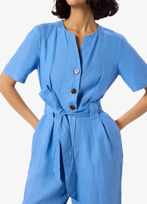Whistles Fiona wide fit jumpsuit van linnen - detail 4 blauw