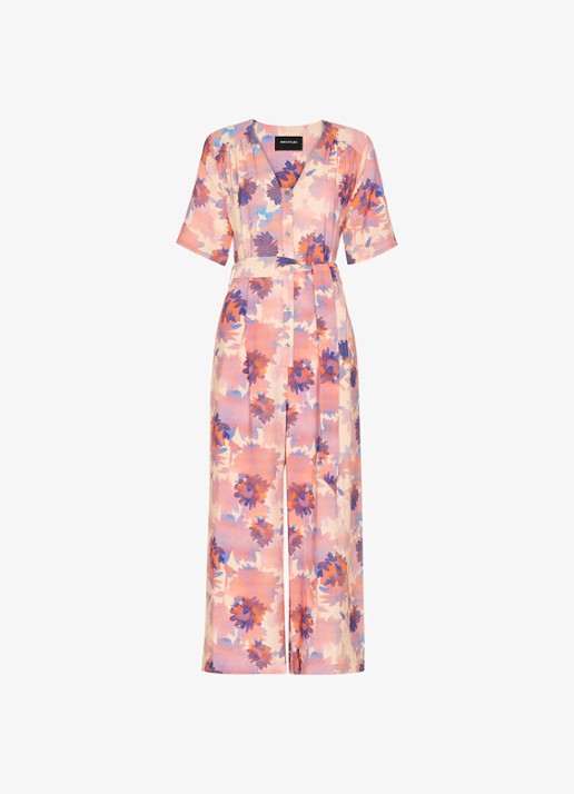 Whistles Floral loose fit jumpsuit met print en ceintuur - voorkant 2 roze