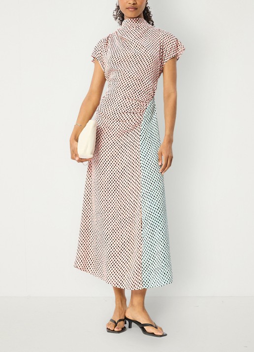 Whistles Graphic Check maxi jurk met grafische print - voorkant 3 roze