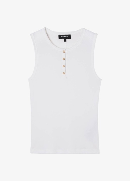 Whistles Henley mouwloze top met ribstructuur - voorkant wit