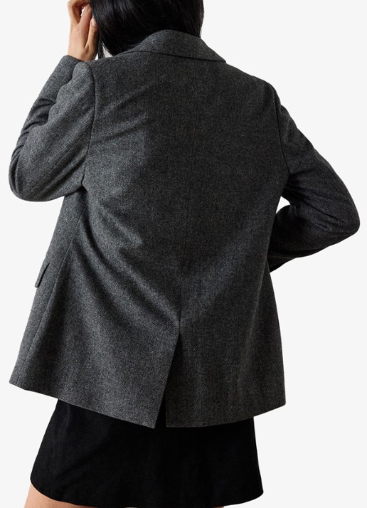 Whistles Herringbone single-breasted blazer met visgraatdessin - achterkant donkergrijs