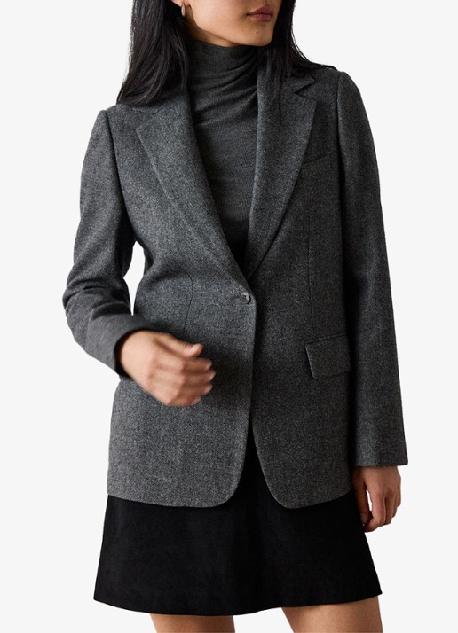 Whistles Herringbone single-breasted blazer met visgraatdessin - detail 5 donkergrijs