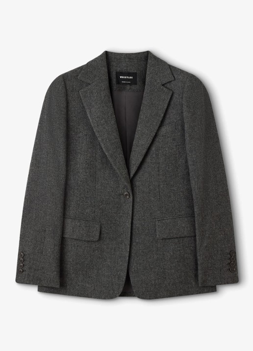 Whistles Herringbone single-breasted blazer met visgraatdessin - voorkant 2 donkergrijs
