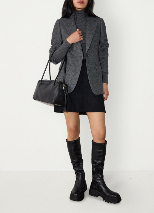 Whistles Herringbone single-breasted blazer met visgraatdessin - voorkant 3 donkergrijs
