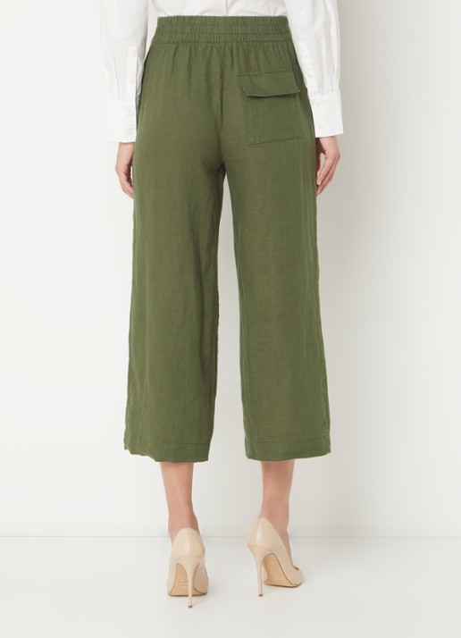 Whistles High waist loose fit culotte van linnen met steekzakken - achterkant legergroen
