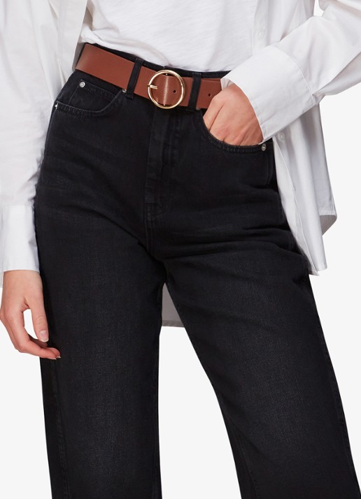 Whistles High waist straight fit cropped jeans met gekleurde wassing - detail 4 zwart