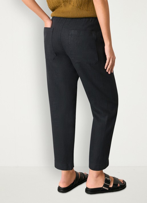 Whistles High waist tapered fit broek van linnen met steekzakken - achterkant 4 zwart