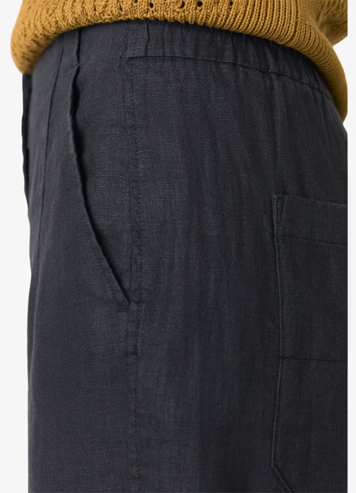 Whistles High waist tapered fit broek van linnen met steekzakken - detail 3 zwart