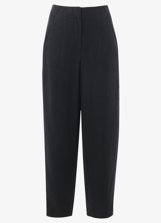 Whistles High waist tapered fit broek van linnen met steekzakken - voorkant zwart