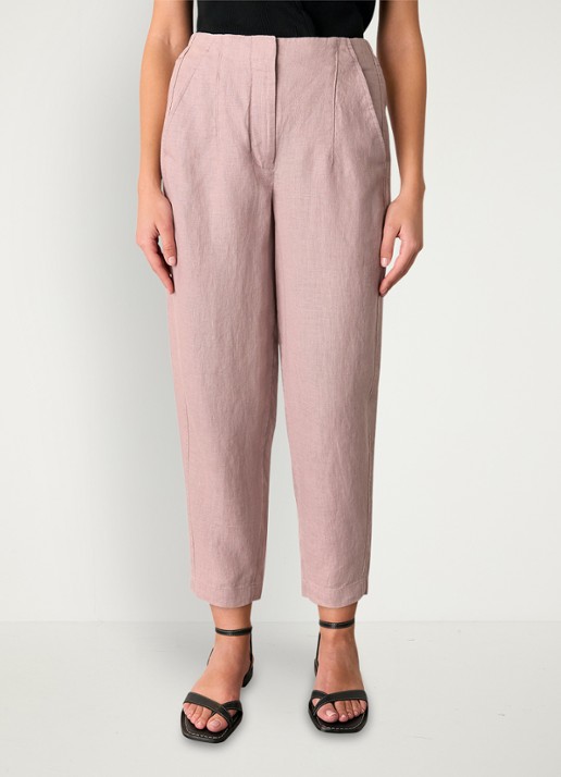 Whistles High waist tapered fit broek van linnen - voorkant 3 oudroze