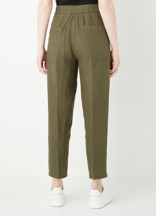 Whistles High waist tapered fit pantalon van linnen  - achterkant legergroen