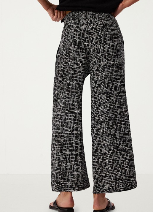 Whistles High waist wide fit cropped pantalon met print - achterkant zwart