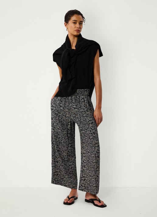 Whistles High waist wide fit cropped pantalon met print - detail 5 zwart