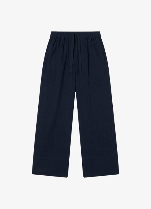 Whistles High waist wide fit pantalon met steekzakken - voorkant 5 donkerblauw