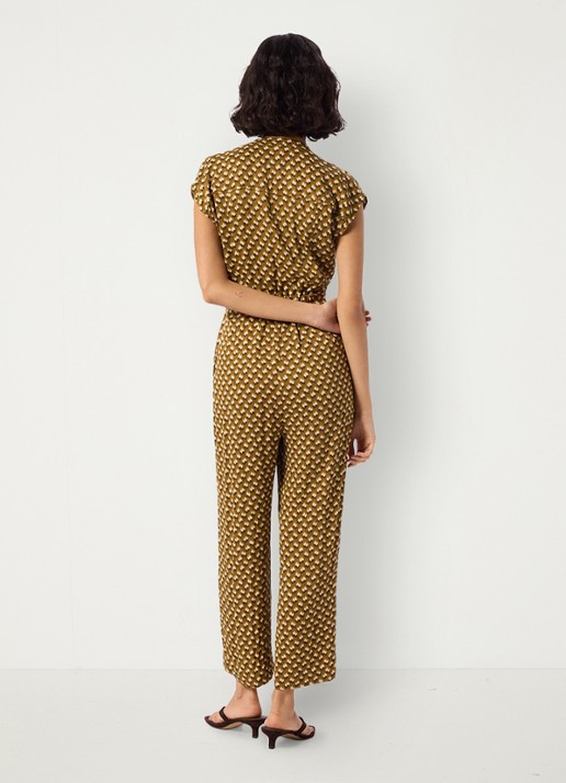 Whistles Ikat straight fit jumpsuit met grafische print - achterkant 5 bronsgroen