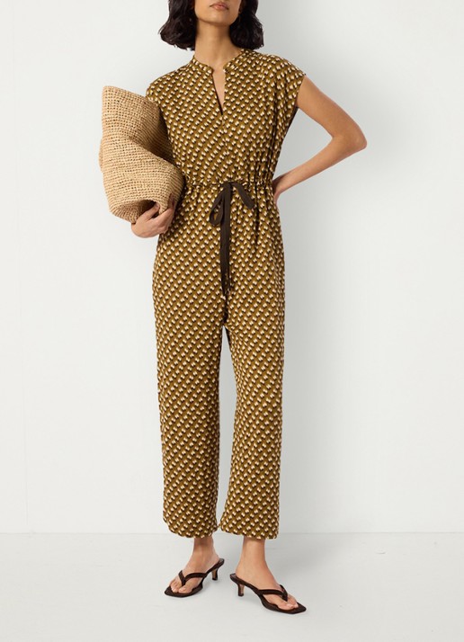 Whistles Ikat straight fit jumpsuit met grafische print - voorkant 2 bronsgroen