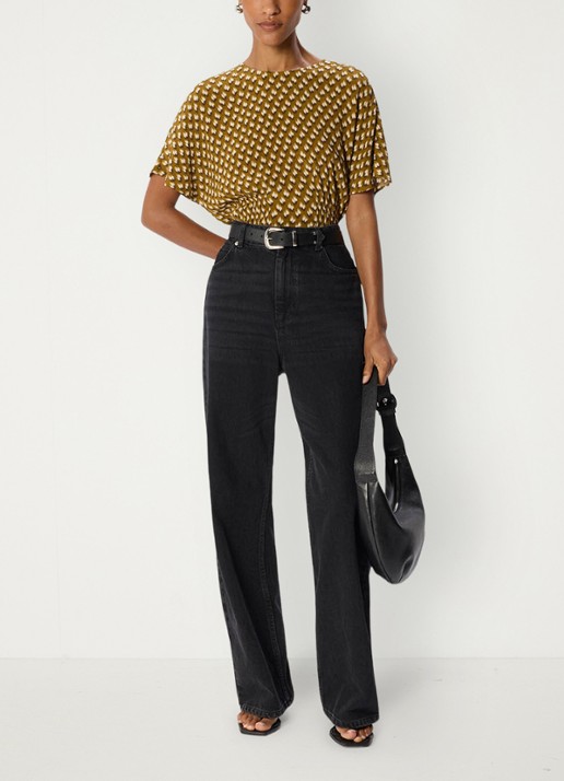 Whistles Ikat top met smockwerk en print - voorkant 5 bronsgroen