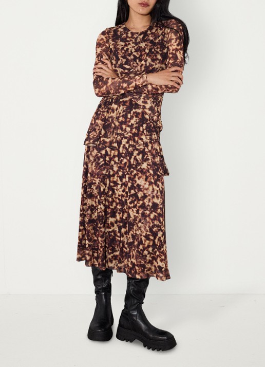 Whistles Jurk van mesh met plooien en dierenprint