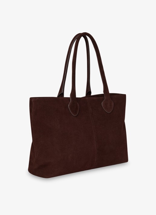 Whistles Leandra shopper van suède - voorkant 2 chocoladebruin