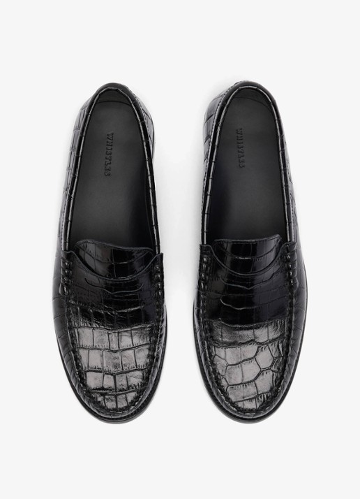 Whistles Manny loafer van leer met crocostructuur - detail 4 zwart