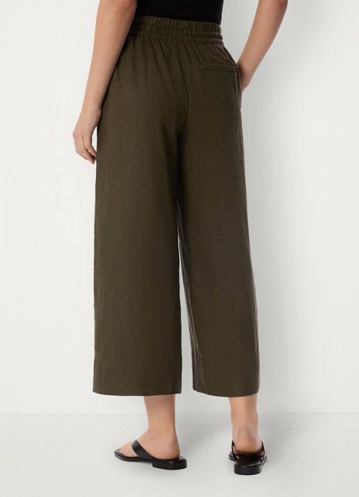 Whistles Mid waist cropped loose fit broek van linnen  - achterkant bronsgroen