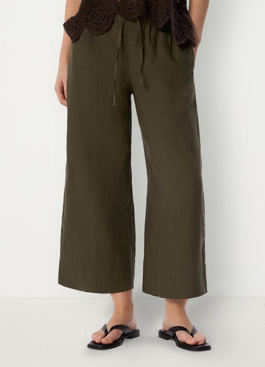 Whistles Mid waist cropped loose fit broek van linnen