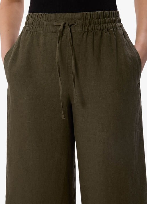 Whistles Mid waist cropped loose fit broek van linnen  - detail 3 bronsgroen